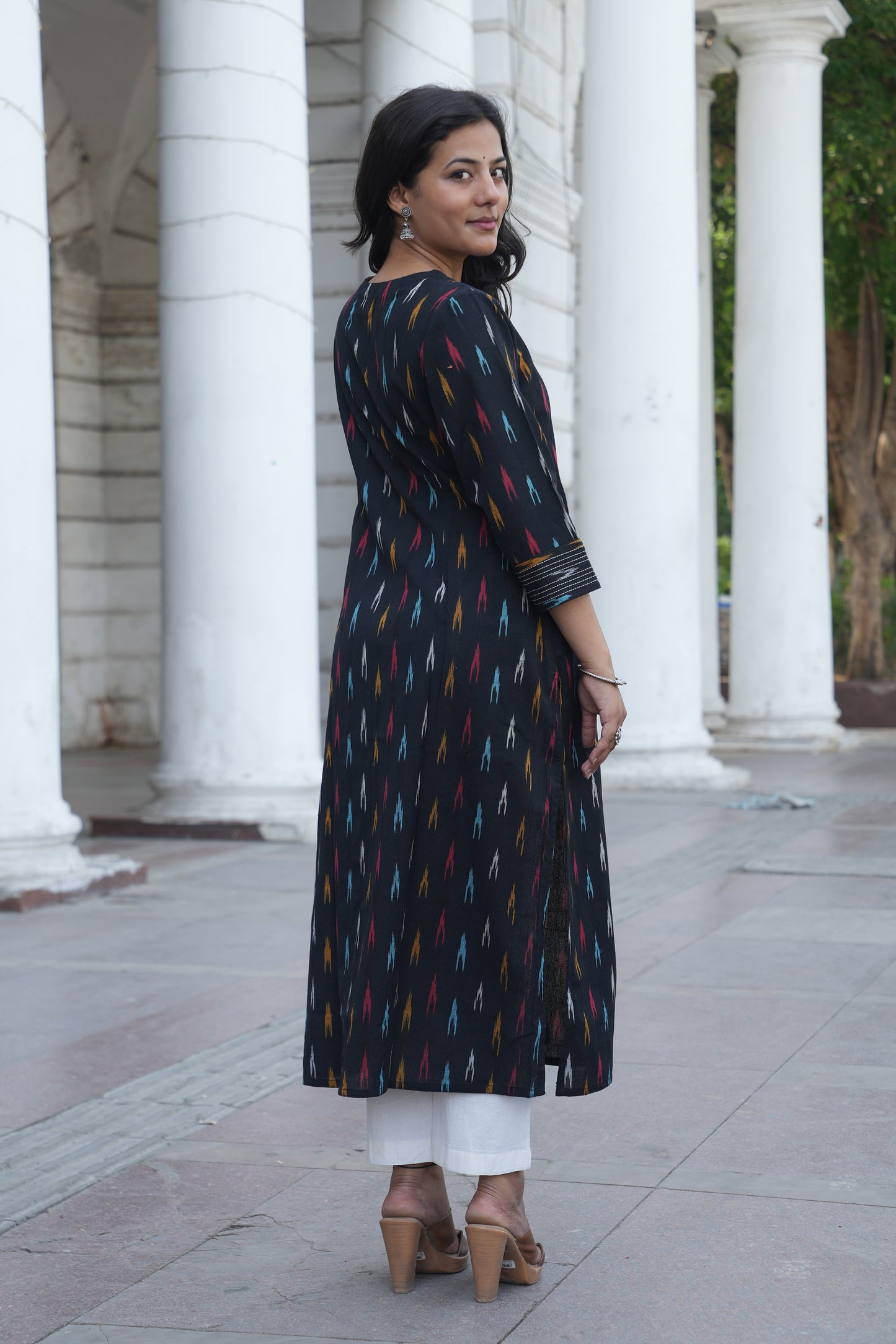 Black Handloom Ikat Cotton Kurta