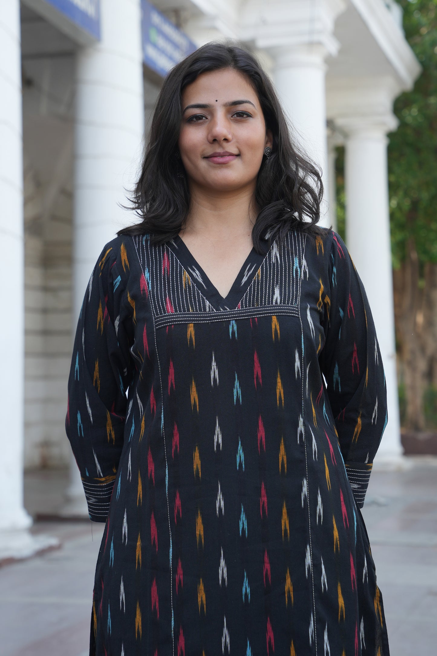 Black Handloom Ikat Cotton Kurta