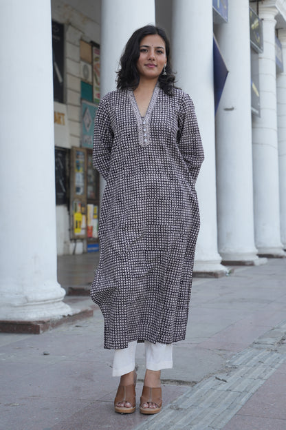 Black Bagh Handprinted Cotton Kurta