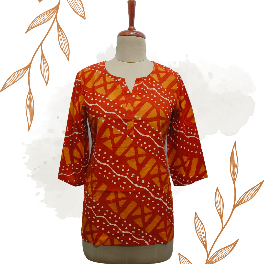 Red Batik cotton kurta