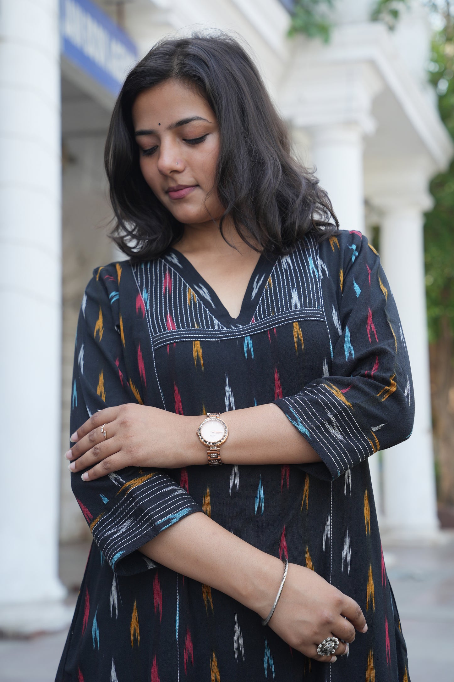 Black Handloom Ikat Cotton Kurta