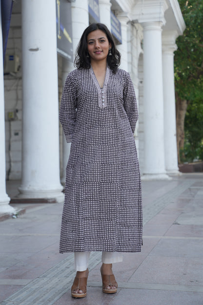 Black Bagh Handprinted Cotton Kurta