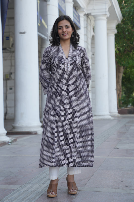Black Bagh Handprinted Cotton Kurta