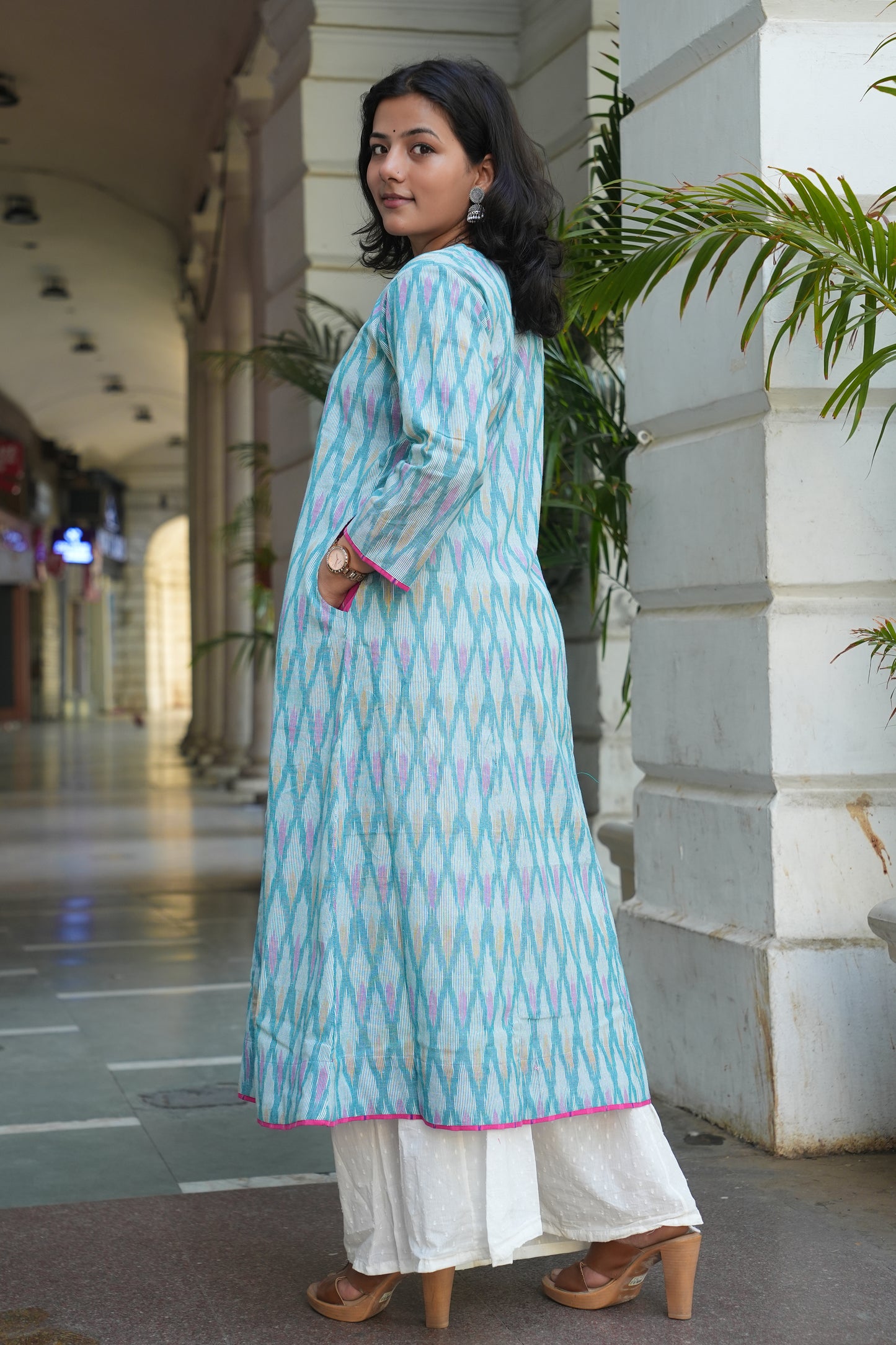 Handcrafted Pastel Ikat Long Cotton Dress