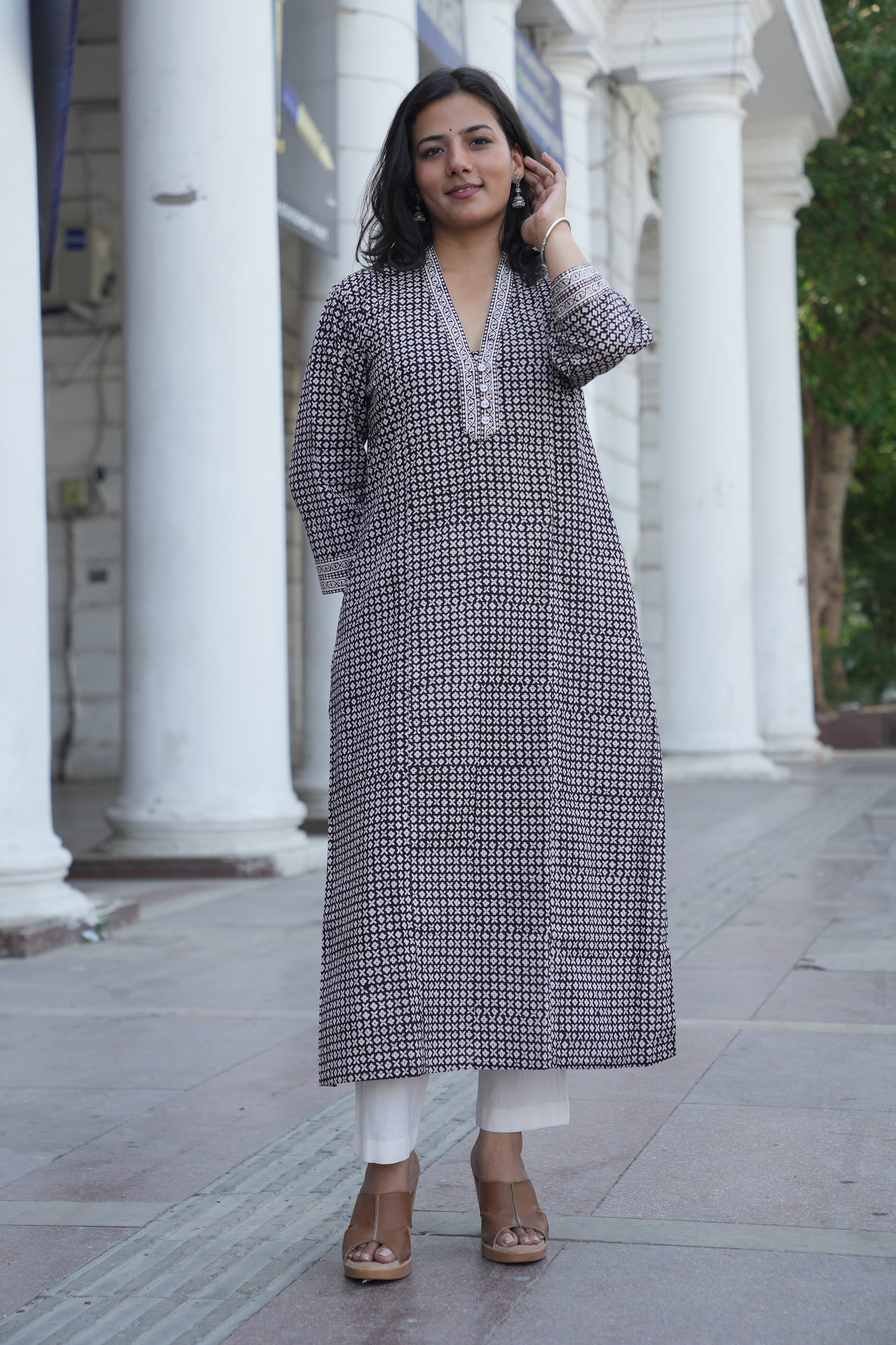 Black Bagh Handprinted Cotton Kurta