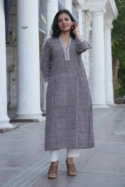 Black Bagh Handprinted Cotton Kurta