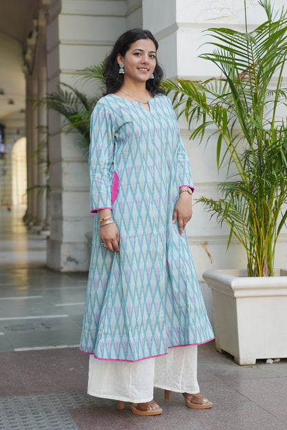 Handcrafted Pastel Ikat Long Cotton Dress