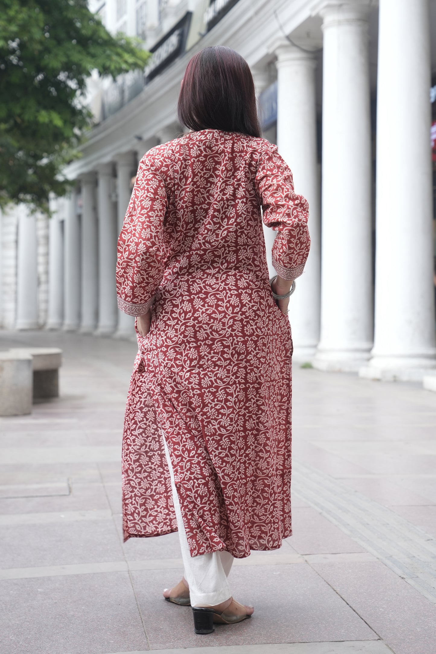 Maroon Bagh Hand Block Printed Cotton Straight Kurta for Women