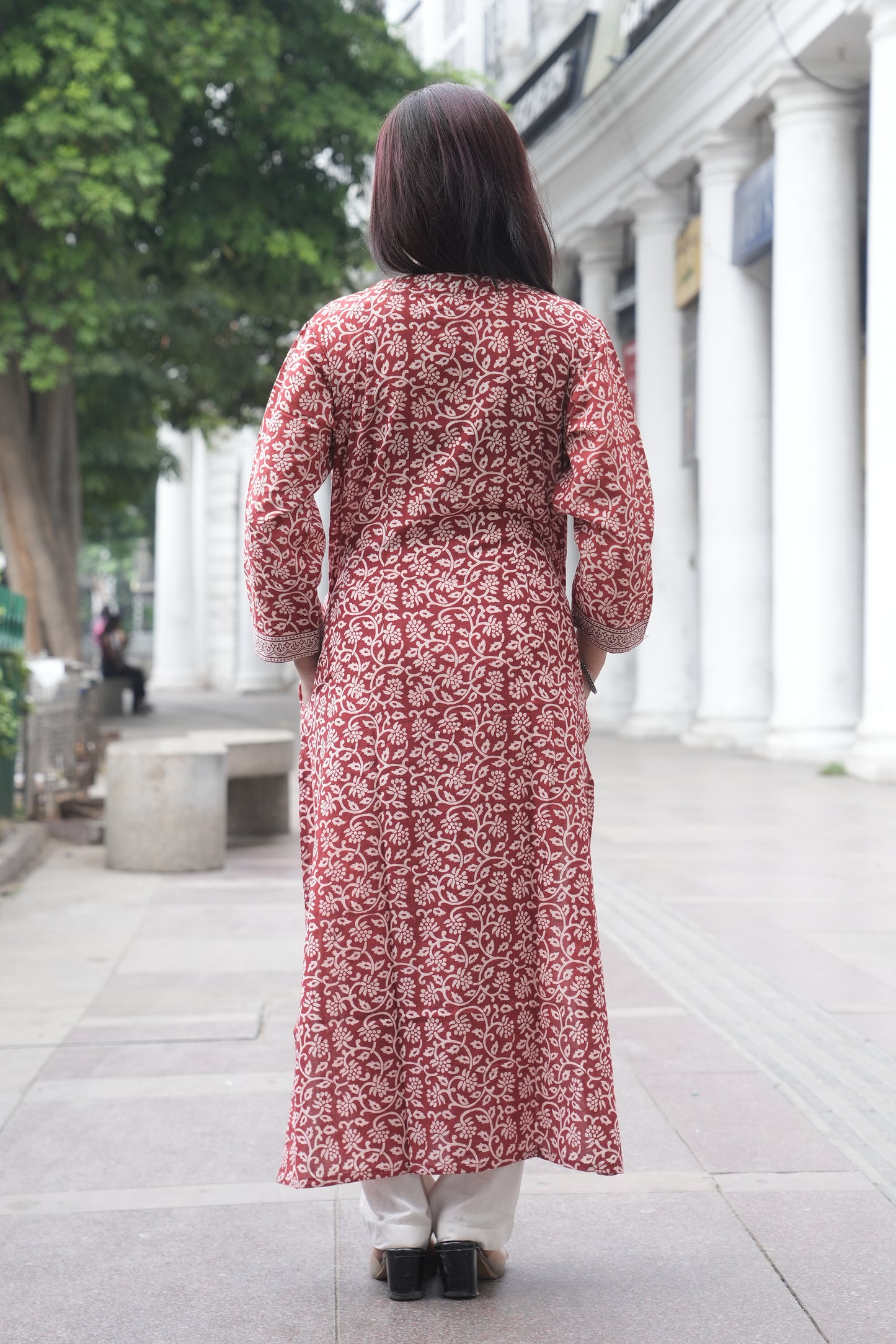 Maroon Bagh Hand Block Printed Cotton Straight Kurta for Women