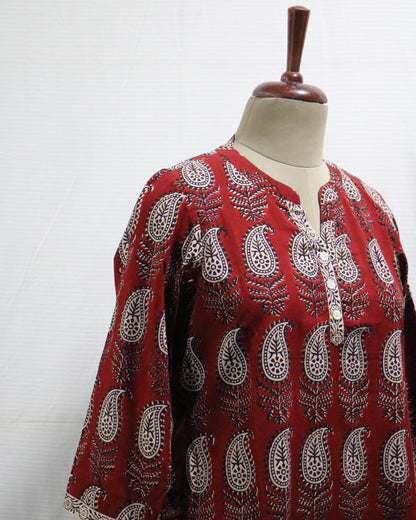 Bagh hand printed cotton short kurta, Length-30 inch
