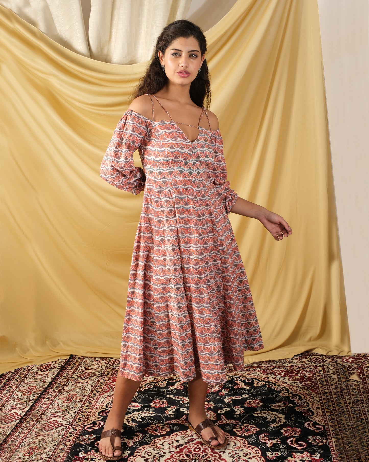 Gulabi Waves Off-Shoulder Dress
