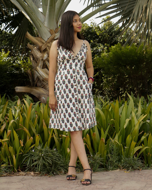 Husna, Floral printed noodle strap dress