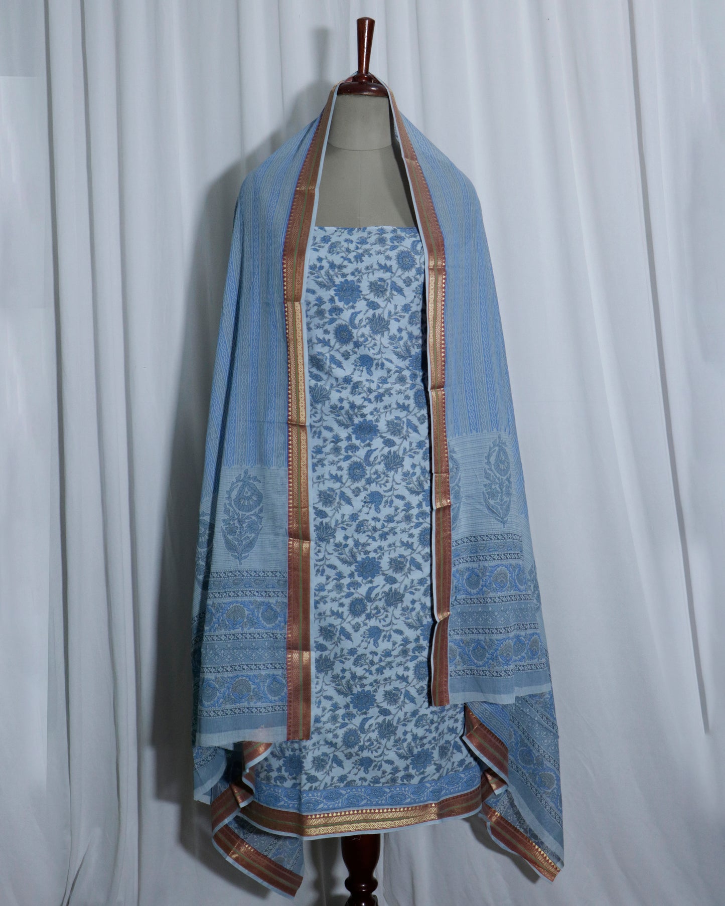 Mangalagiri South Cotton Golden Border Unstitched 3 Piece Suit Set