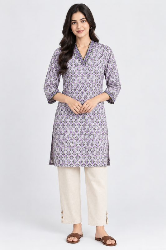 Sanganeri Handblock Printed Short Kurti – Halter Neck, 3/4th Sleeves