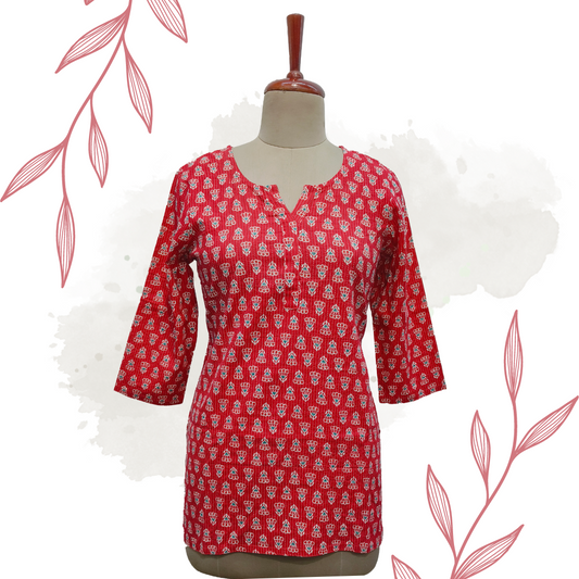 Pink kantha cotton kurta