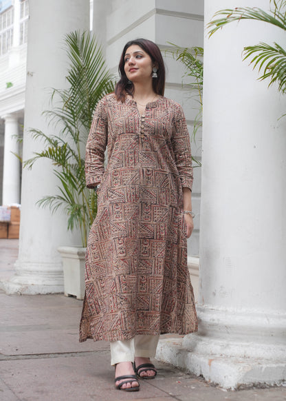 Handblock printed A line kalamkari kurta