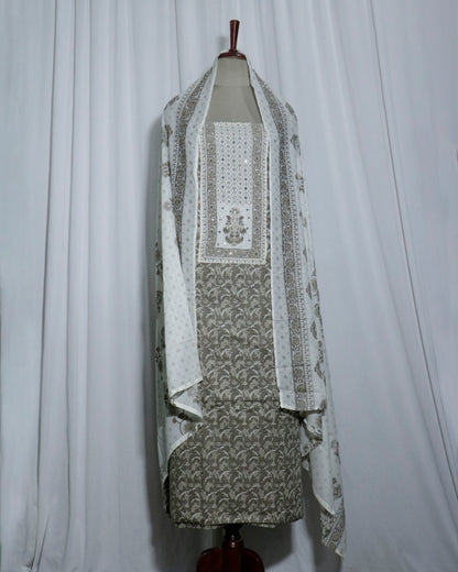 hand detailed printed cotton Unstitched 3 Piece Suit Set