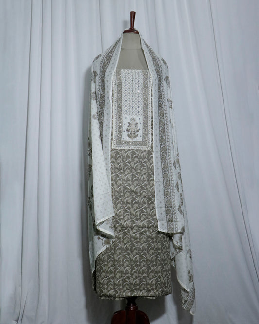 hand detailed printed cotton Unstitched 3 Piece Suit Set