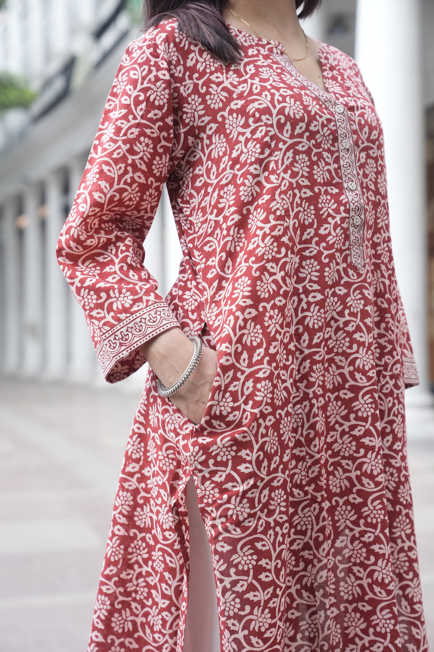 Maroon Bagh Hand Block Printed Cotton Straight Kurta for Women