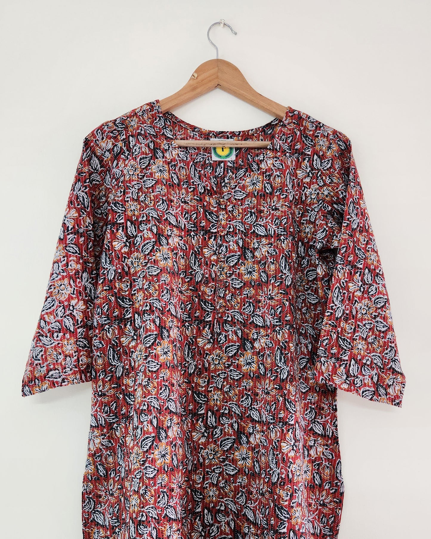 Chitra, Kantha stitched hand blocked cotton kurta