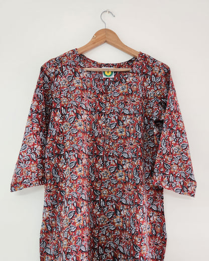 Chitra, Kantha stitched hand blocked cotton kurta