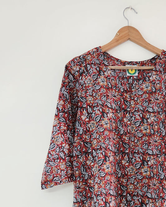 Chitra, Kantha stitched hand blocked cotton kurta