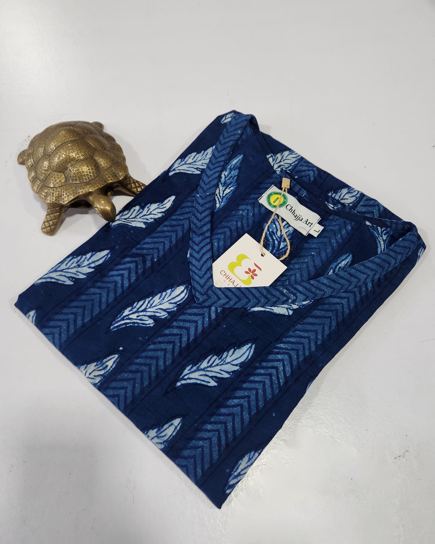 Indigo Dabu Handblocked A-Line Kurta, both side pocket