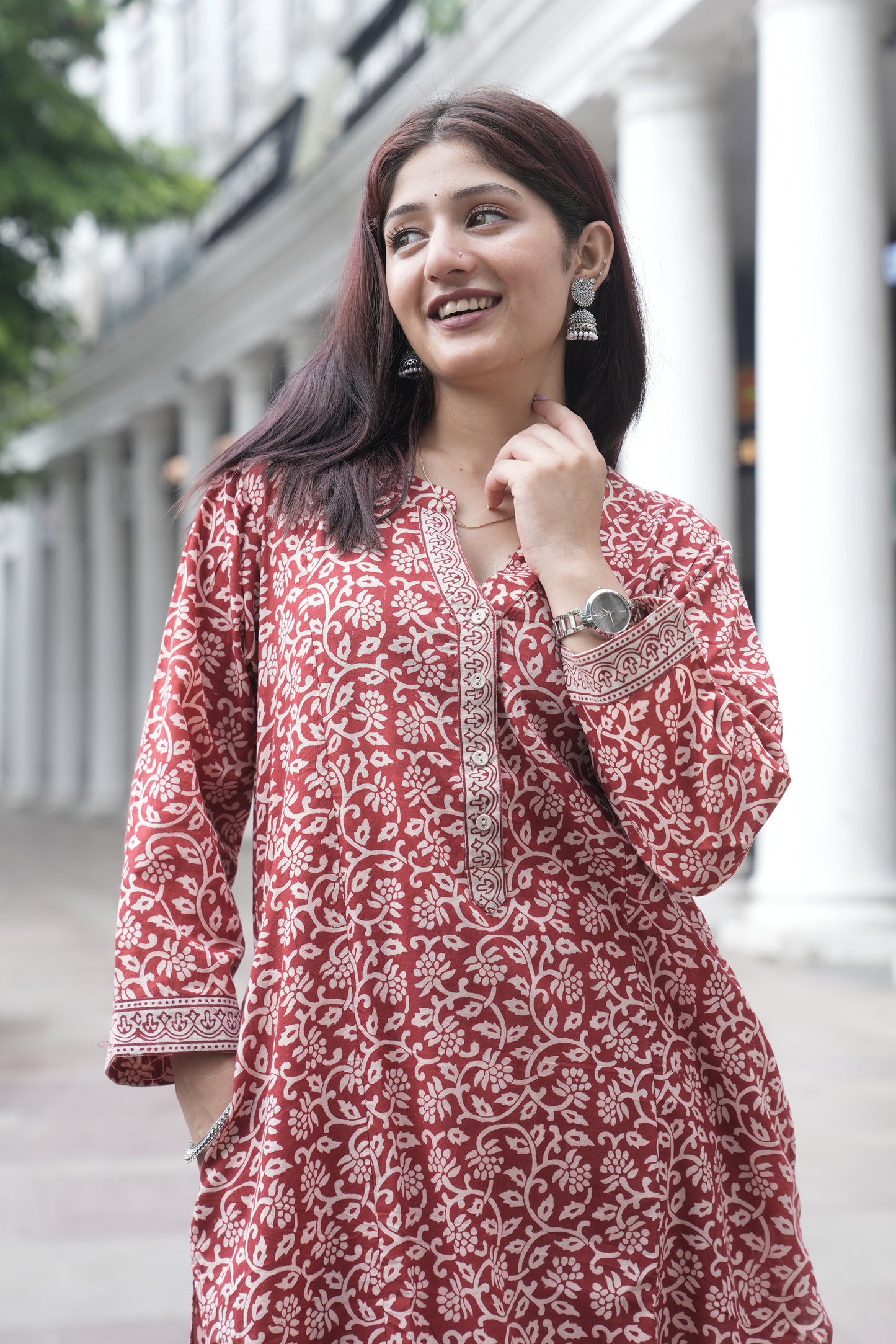 Maroon Bagh Hand Block Printed Cotton Straight Kurta for Women