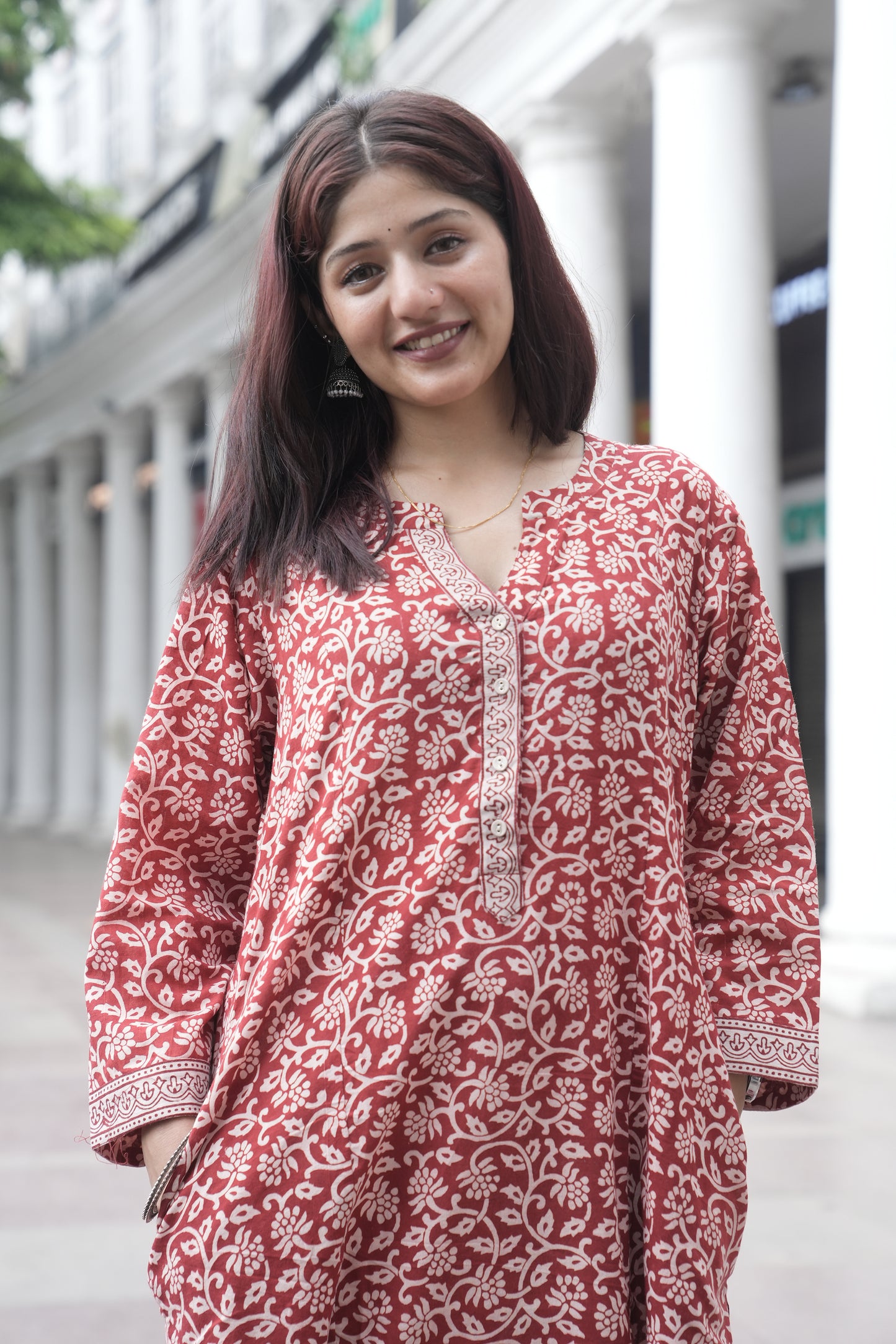 Maroon Bagh Hand Block Printed Cotton Straight Kurta for Women