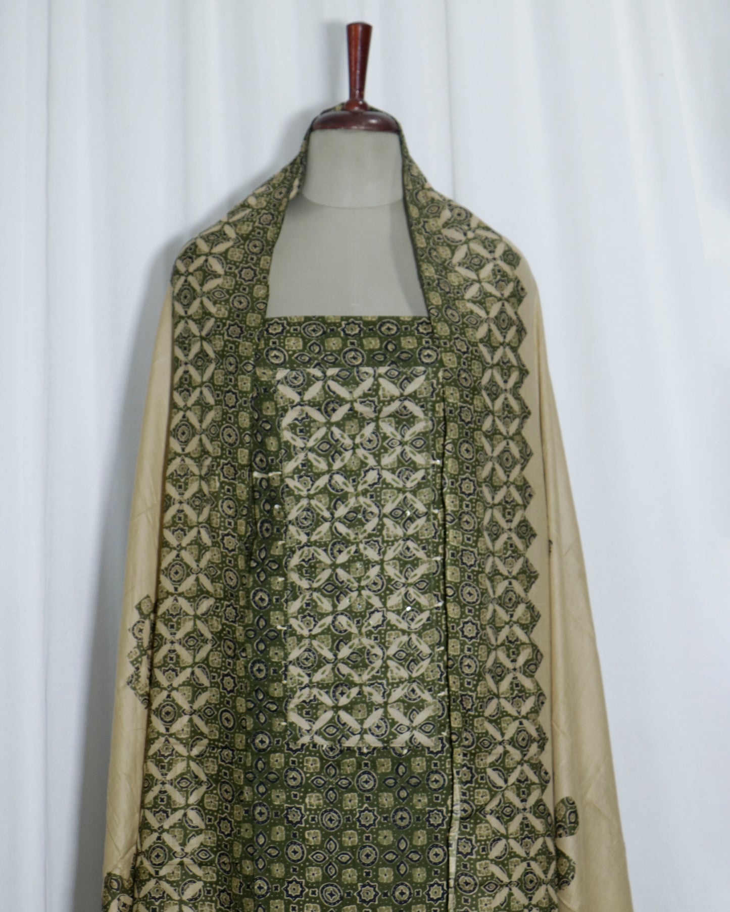 Ajrakh applique Printed Cotton 3 Piece Suit Set with mul-mul dupatta