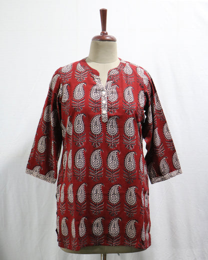 Bagh hand printed cotton short kurta, Length-30 inch