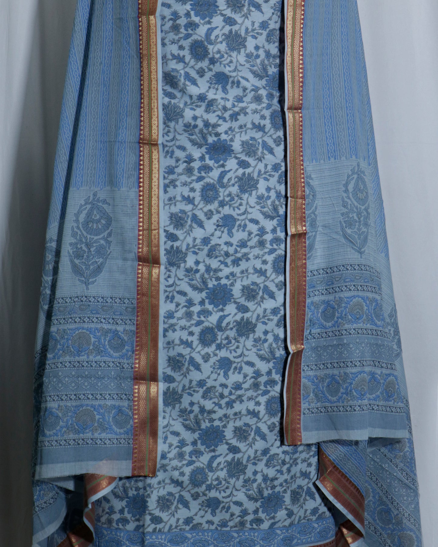 Mangalagiri South Cotton Golden Border Unstitched 3 Piece Suit Set