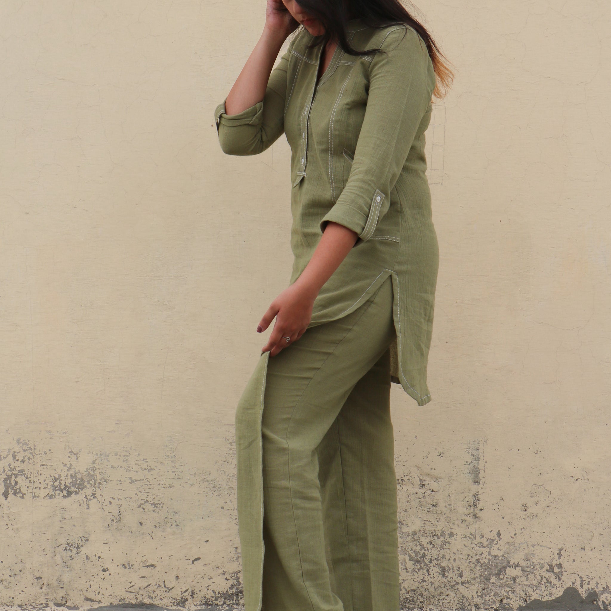 Sulekha, Green Khadi Co-Ord Set