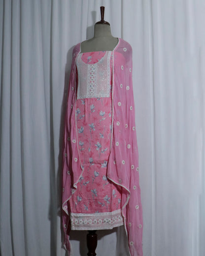 Baby pink chiffon dupatta 3 piece suit set