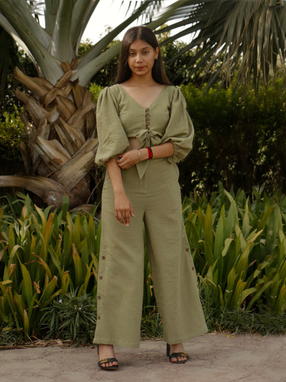 Parveen, Green Khadi Cotton Crop Top & Pant.
