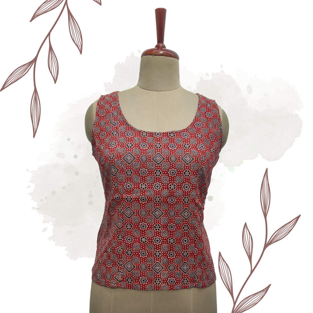 Red Ajrakh Crop top