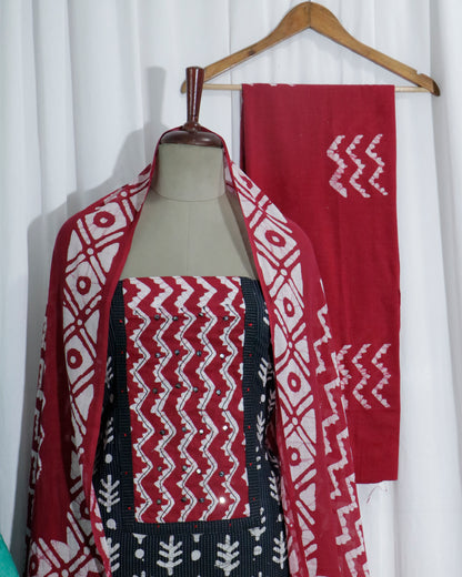 Batik Handprinted Kantha Stitched 3 piece suit set