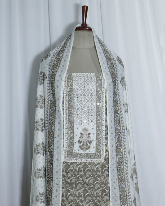 hand detailed printed cotton Unstitched 3 Piece Suit Set