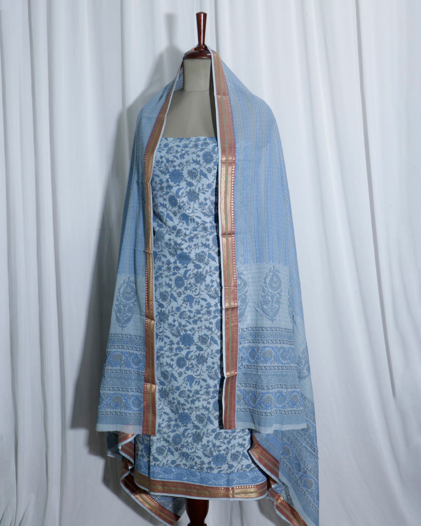 Mangalagiri South Cotton Golden Border Unstitched 3 Piece Suit Set