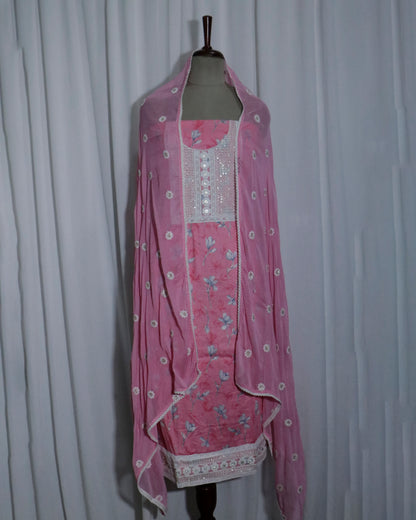 Baby pink chiffon dupatta 3 piece suit set