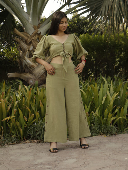 Parveen, Green Khadi Cotton Crop Top & Pant.