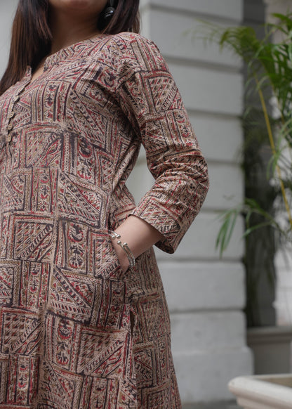 Handblock printed A line kalamkari kurta