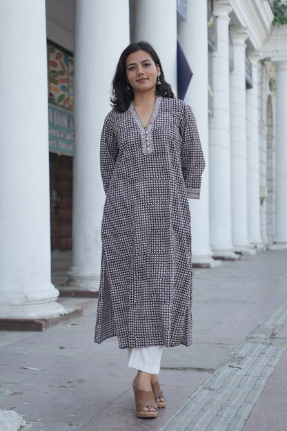 Black Bagh Handprinted Cotton Kurta