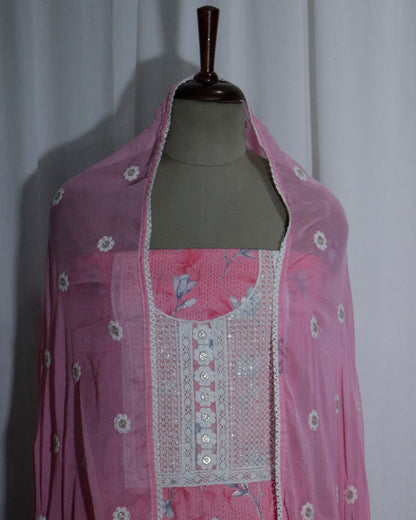 Baby pink chiffon dupatta 3 piece suit set