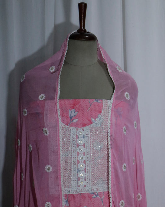 Baby pink chiffon dupatta 3 piece suit set