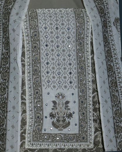 hand detailed printed cotton Unstitched 3 Piece Suit Set