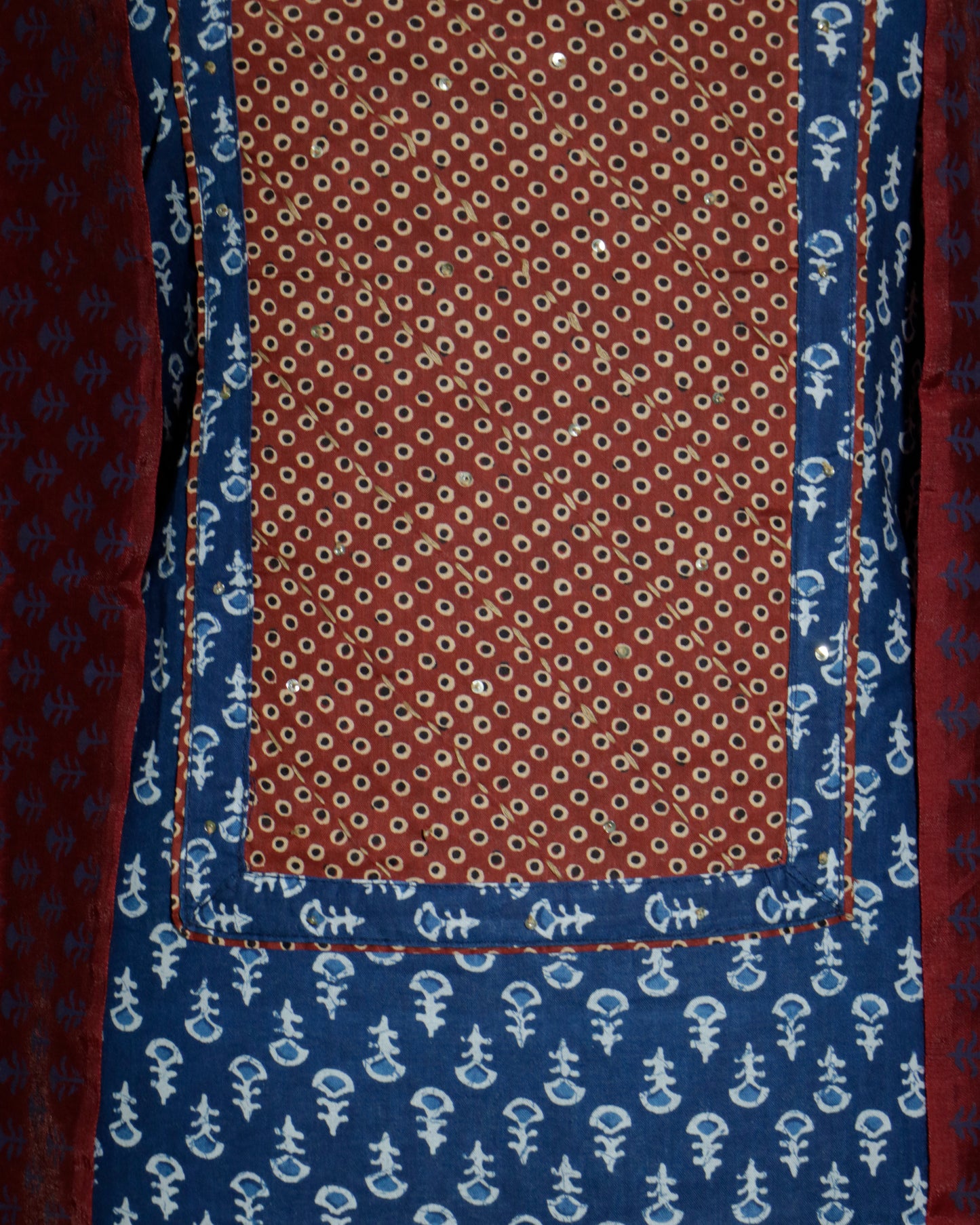 Indigo Handprinted 3 piece suit set with silk dupatta