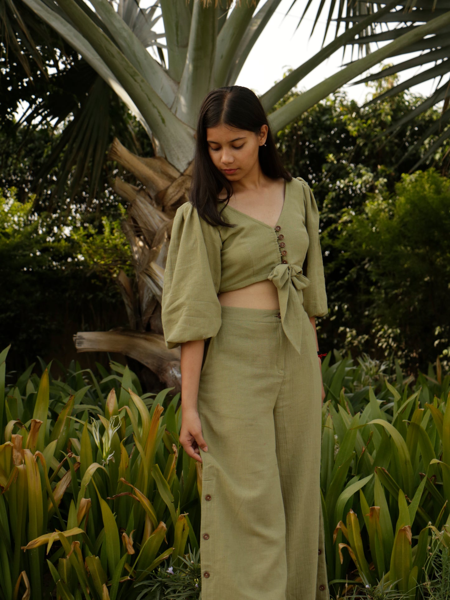 Parveen, Green Khadi Cotton Crop Top & Pant.