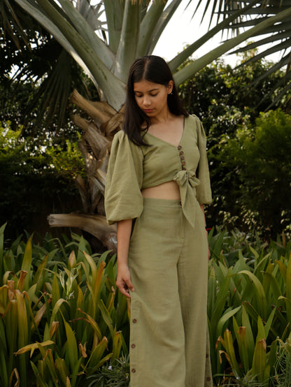 Parveen, Green Khadi Cotton Crop Top & Pant.