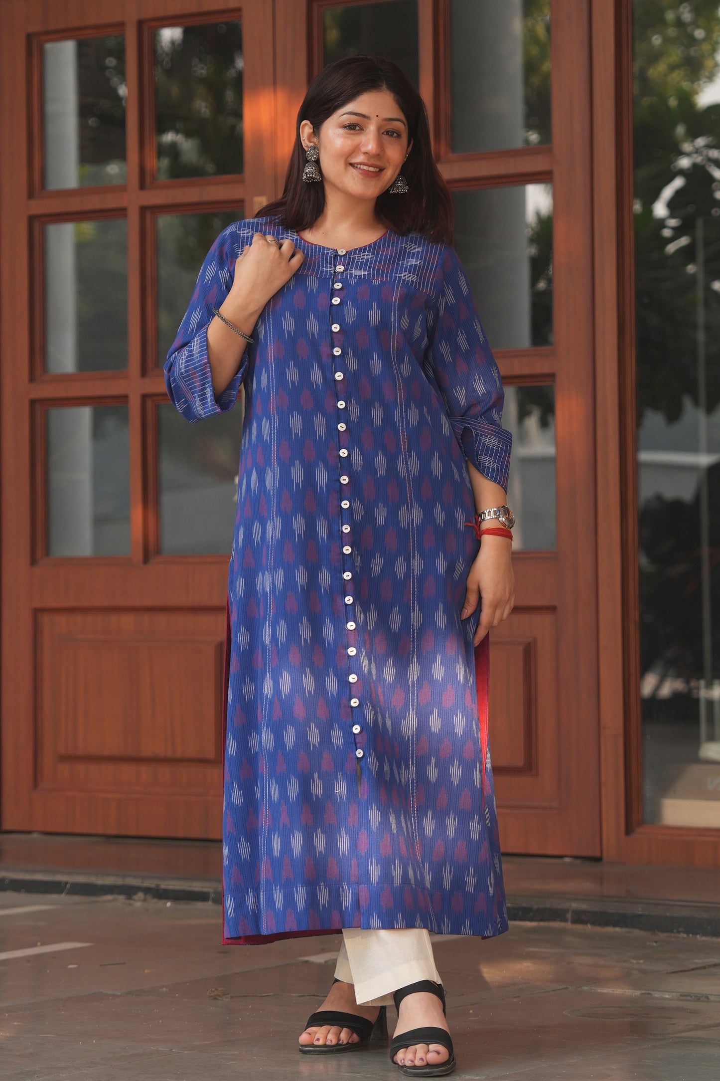 Blue Handloom Ikat Cotton Kurta for Women – Soft, Breathable & Everyday Wear